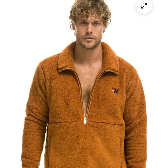 Aviator Nation Teddy Unisex Half Zip - Whiskey - Picture 2 of 7